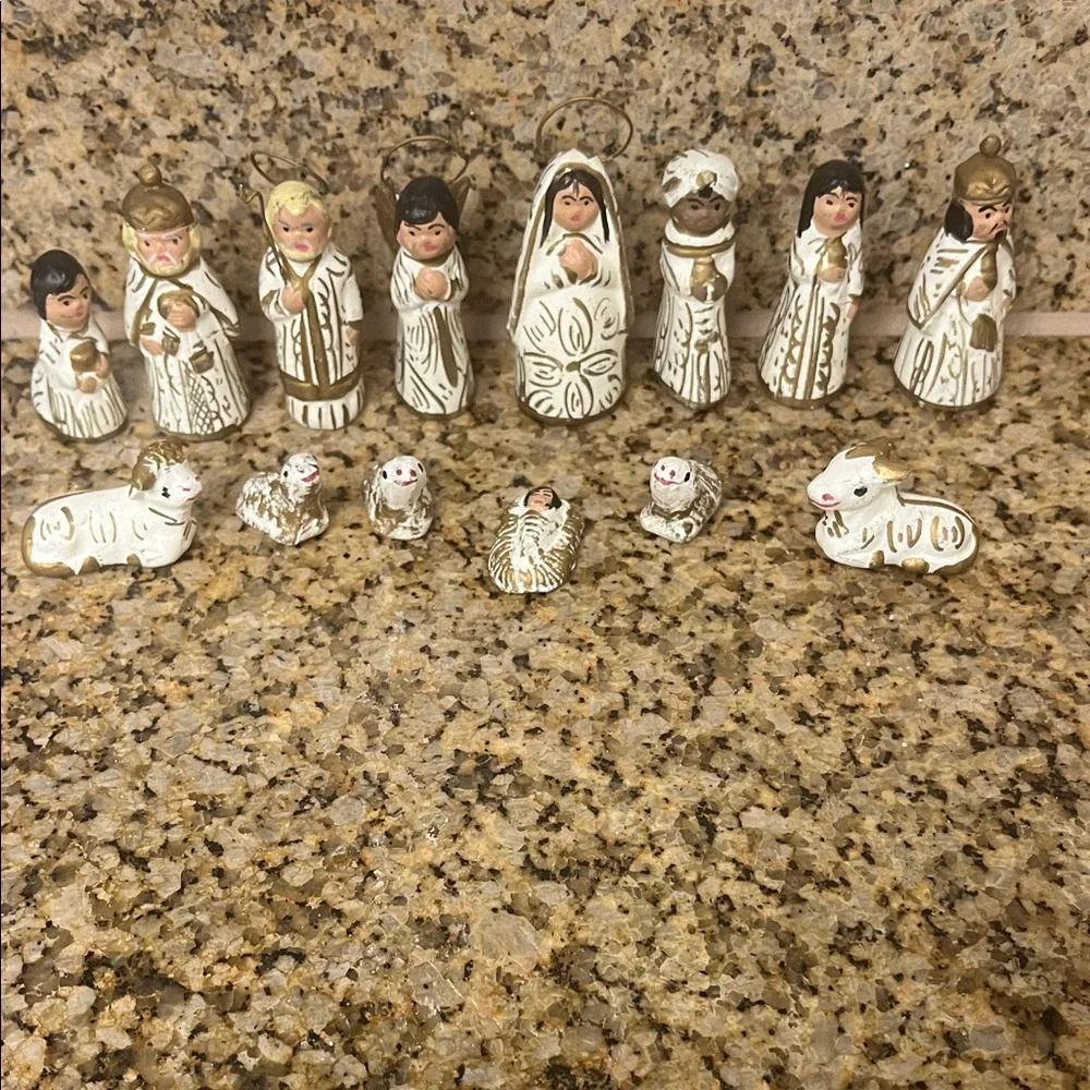 Vintage Terracotta Handcrafted Nativity Set in Cream and Brown